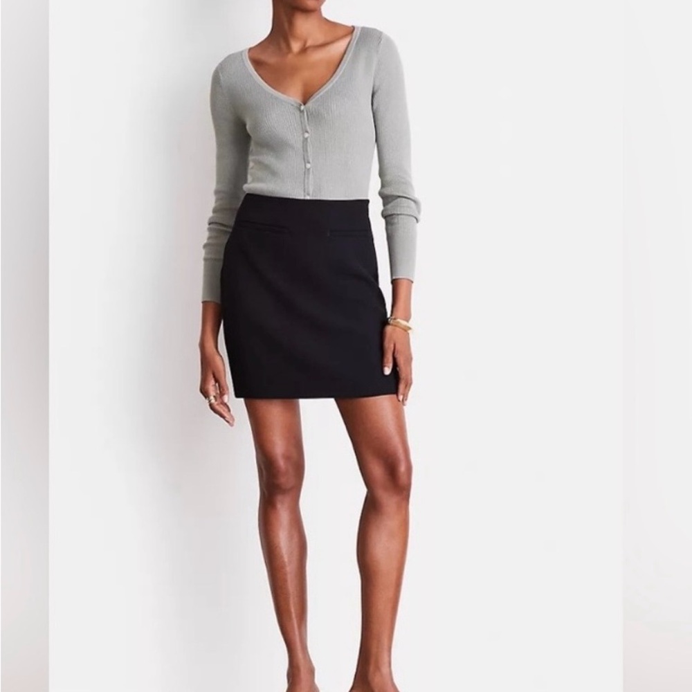 LOFT  VERSA Crepe Drape Black Mini Skirt - Clean Straight Silhouette